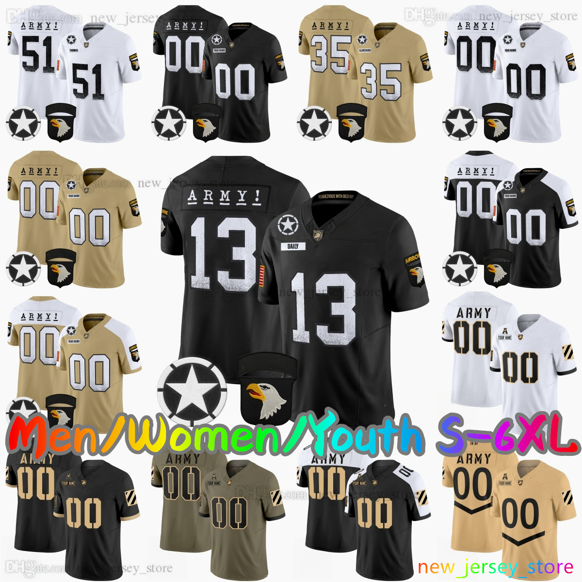 2025 Custom S-6XL Army Black Knights College Football Jersey 13 Bryson Daily 87 Casey Reynolds 41 Glenn Davis 35 Doc Blanchard Noah Short Hayden Reed Stitched Jerseys
