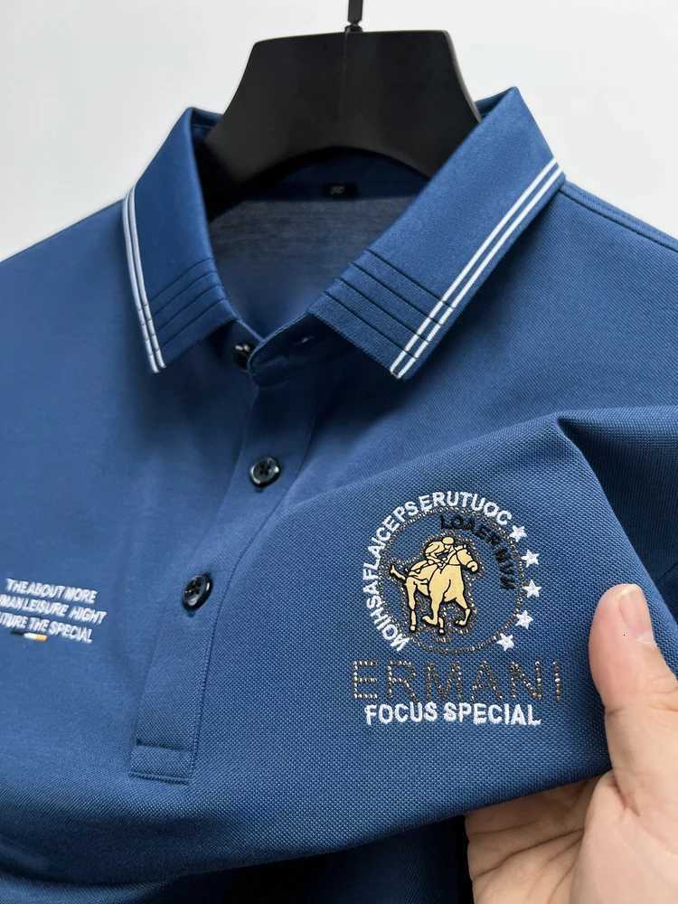 High end brand breathable cotton exquisite embroidery mens short sleeve shirt Comfortable silk casual business Tshirt H250826