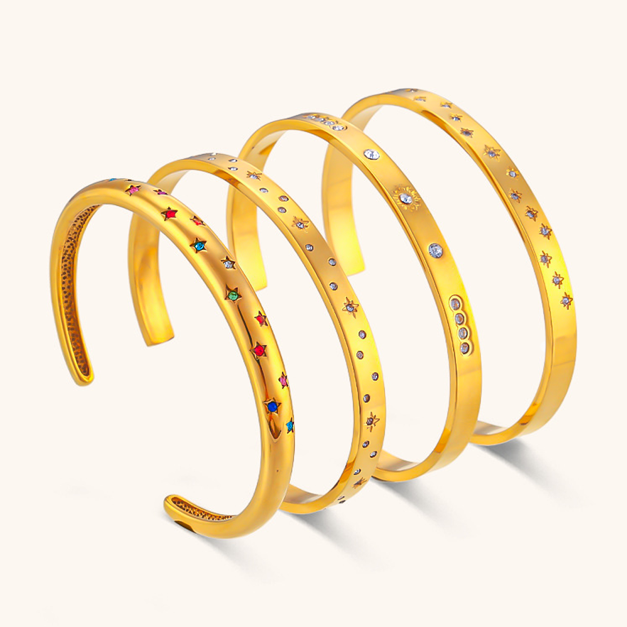 Bracelet Designer Bracelet Bangle Luxury Jewelry Hot Selling Open Cuff Stainless Steel Round Zirconia Octagram Star Pentagram Charm Bracelet for Women