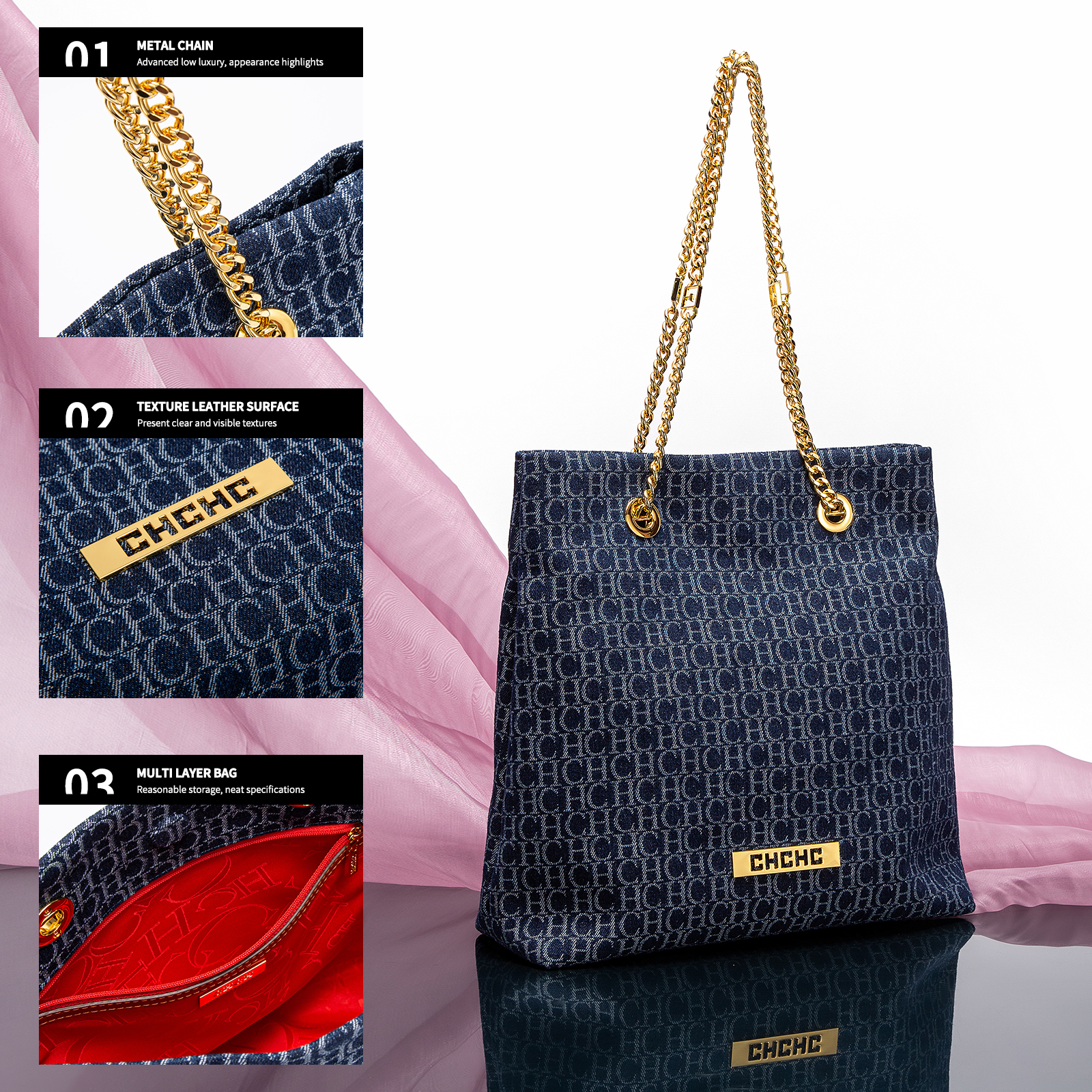 CHCH Chain Shoulder Strap Design Letter Printed Women's Shoulder Bag Vintage Hundred Classic Style Women's Handbag
