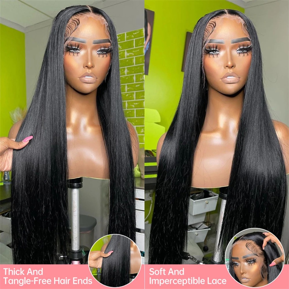 Glueless Wigs Human Hair Straight 250% High Density 13x6 HD Lace Frontal Wig Put On Go Gluelesss Black Straight Lace Front Wig No Glue Lace Closure Wi