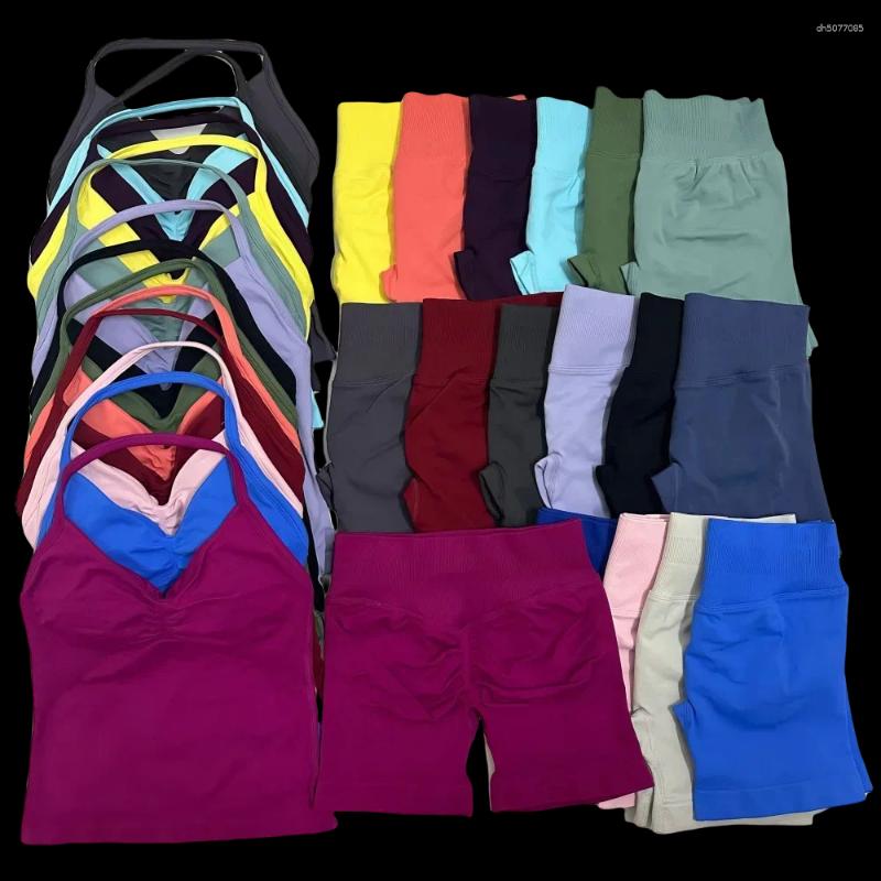 Women's Tracksuits Impact Gym Set Women Two Piece Backless Tank Tops High Waist Scrunch Seamless Shorts Sport Suit Sportswear Workout