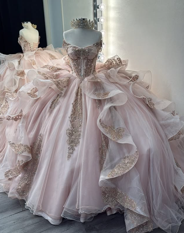 Pink Sparkly Princess Quinceanera Dresses Sweetheart Ruffles Gillter Applique Corset Lace-up vestido de 15 quinceanera Customszi
