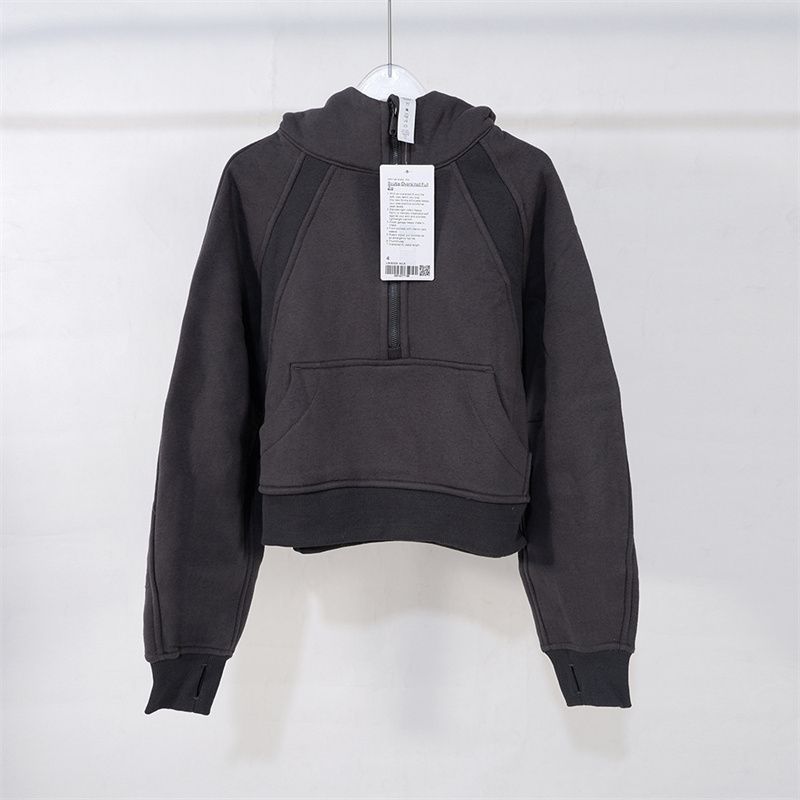 Women Half Zipper Jackets Autumn lemonity Jacket Hoodies Sweatshirt Yoga Jackets Sport thick Loose Short Style With Fleece