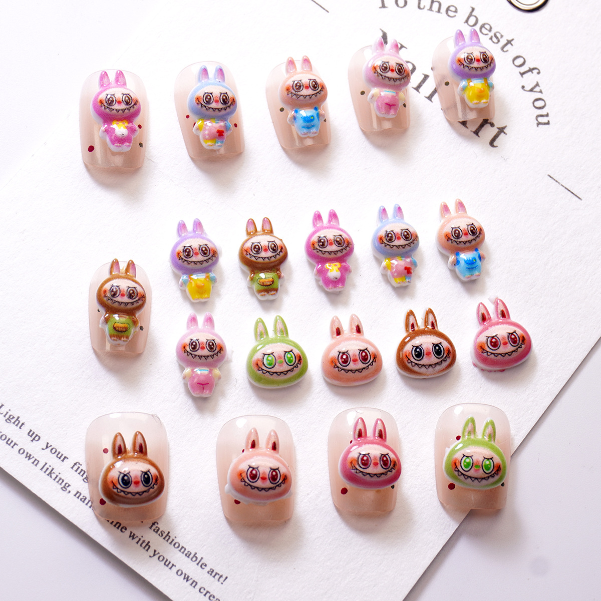 New Internet celebrity cartoon Labubu nail art accessories cute ice-transparent hair clip earrings resin DIY material children's wear nail access