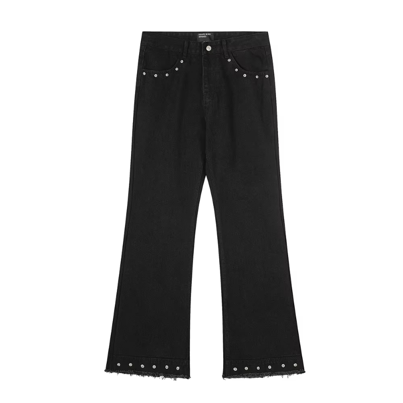 New Fashion Embroidered Flares Black Boot Cut Mens Streetwear Vintage Casual Loose Baggy Jeans Oversized Casual Denim Trousers