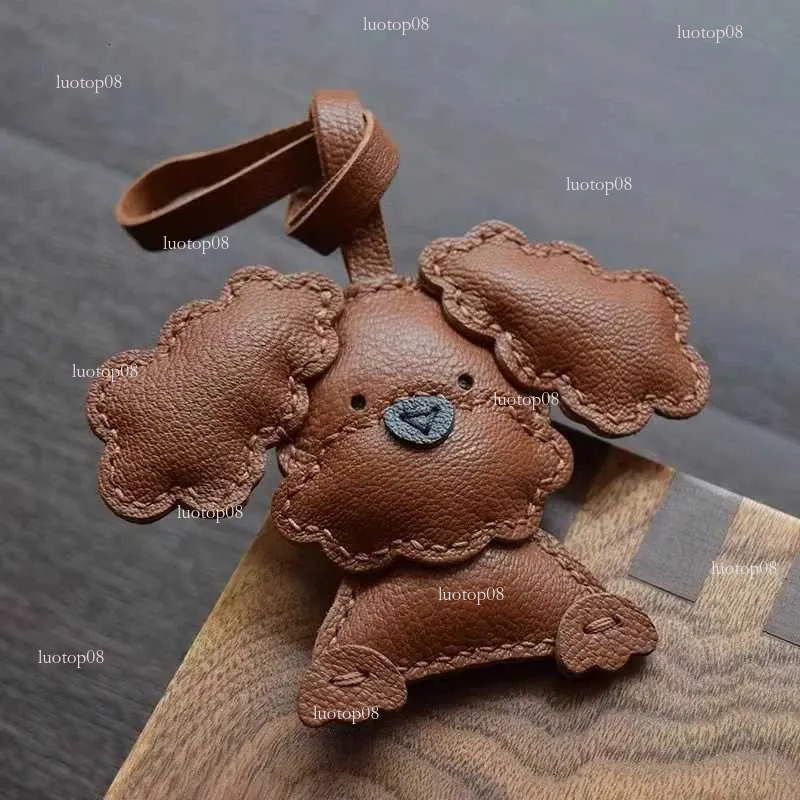 Hot Handmade Leather Sheepskin Teddy Dog Schnauzer Bag Pendant Keychain Handbag Girls Birthday Gift ly Z250801