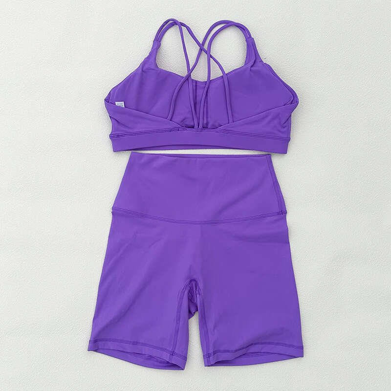 Nude Shorts Set for Women, Cross Back Bra, Yoga Outfit, Running Sports Outdoor