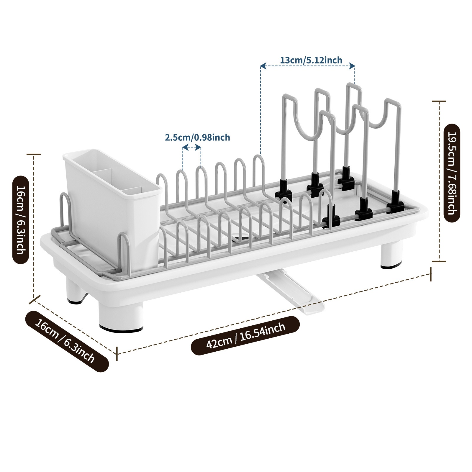ICEDOG-Small Dish Drying Rack for Kitchen Counter, Compact 2-Tier Dish Drainer with Adjustable Utensil Holders