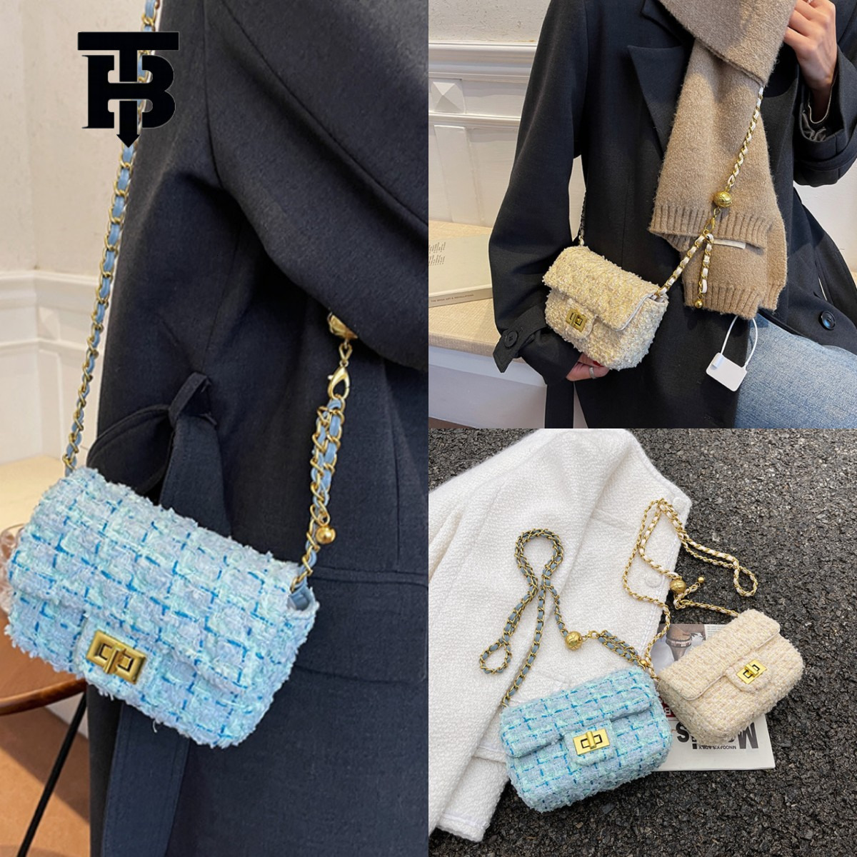TB BHULAMTE Designer Luxury Women's New Small Fragrant Wind Bag Handbag Mini Fashion Cotton And Hemp Crossbody Bag Small Bag Cute Shoulder Bag