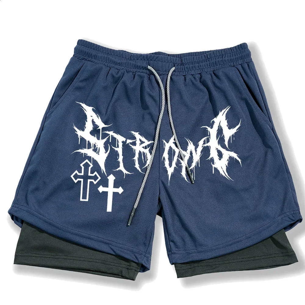 Summer Gothic Print Mens Shorts Jogger Sports Fitness Training Short Pants 2In1 Double Layer Quick Dry Running Beach Shorts 250826