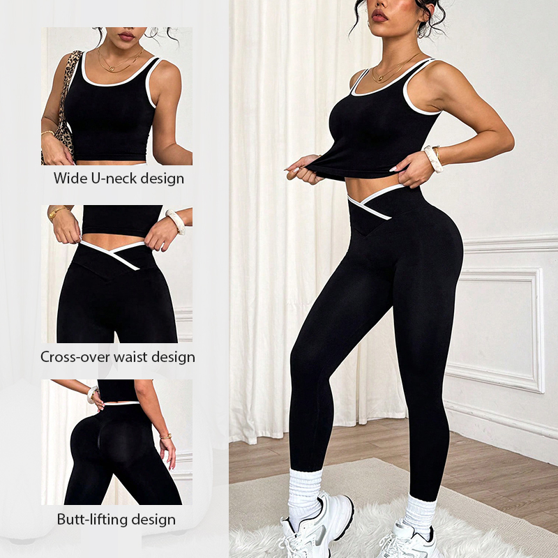 Chic Workout Ensemble for Ladies Featuring a Form Hugging Sports Top & Coordinating Leggings