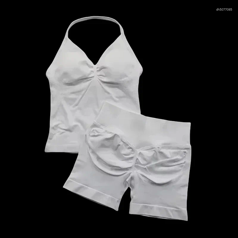 Women's Tracksuits Impact Gym Set Women Two Piece Backless Tank Tops High Waist Scrunch Seamless Shorts Sport Suit Sportswear Workout