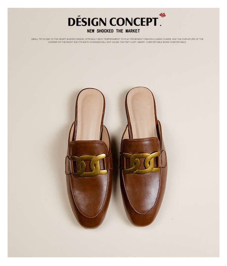 35-41 Size 2025 Summer Flat Closed-Toe Lazy Mules with Metal Designer Horsebit Half Slippers for Women Backless Outdoor Shoes