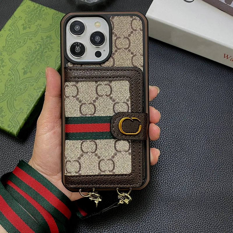 Luxury Leather Phone Case for iPhone 17 17air 17 Pro Max 16 15 14 Plus 13 12 Pro XR Designer Crossbody Lanyard Card Holder Ultra Slim Shockproof Phone Cover Leather