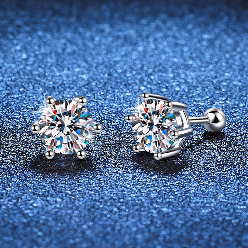 925 Sterling Silver Moissanite Jewelry Diamond Studs 1ct 2ct Round Brilliant Cut Classic Designs Beautiful Earring for Women