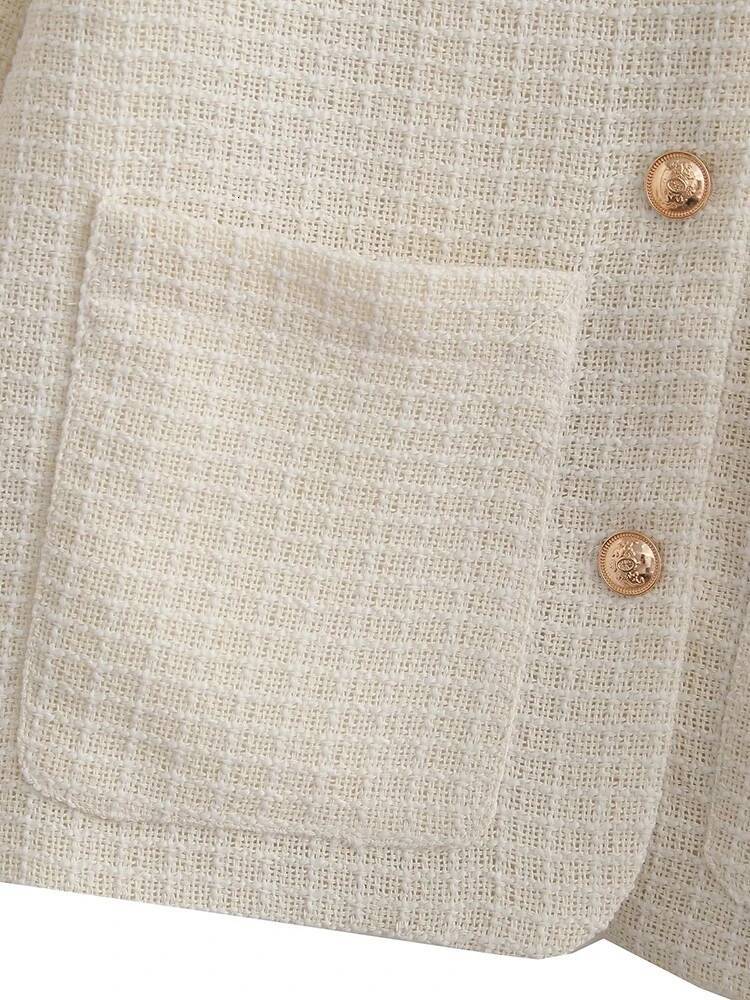 Vintage Women Elegant Tweed Skirts Suits 2023 Fashion Ladies Y2K Slim Beige Two Piece Set Casual Female Chic Blazer Suit dongdumaoyi