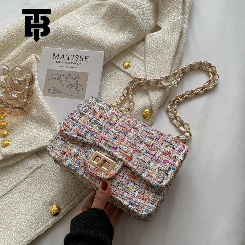 TB BHULAMTE Designer Luxury Women's Popular Woolen Handbag Korean Edition Fashion Versatile Chain Shoulder Bag Leisure High End Lock Small Square