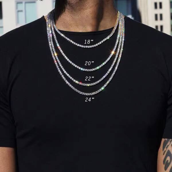 Men Hip Hop Out Fine Jewelry Dia Moissanite Tennis Chain Necklace