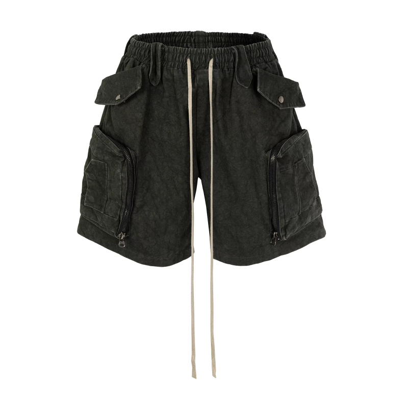 MIJKO Heavy Industry Tie Dyed Canvas Washed Shell Shorts for Men and Women Wide Leg Baggy Cargo Short Oversize Loose Knee Length Pants