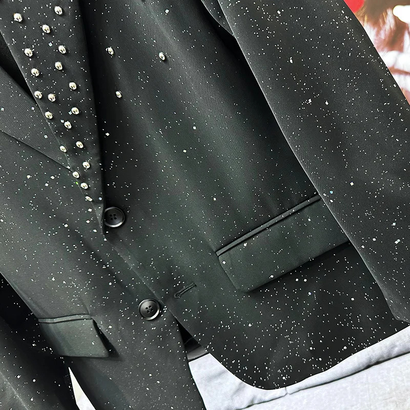 Sparkling Rivet Sequined Chic Tailored Coats Mens 2025 Spring Autumn Loose Comfort Blazers Trendy Casual Suit Jackets Tops 250827