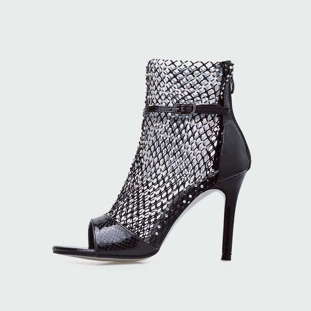 DHGargets Women's Platform Peep Toe Roman Boots, 8cm Stiletto High Heel Evening Sandals with Rhinestones, Stock Available