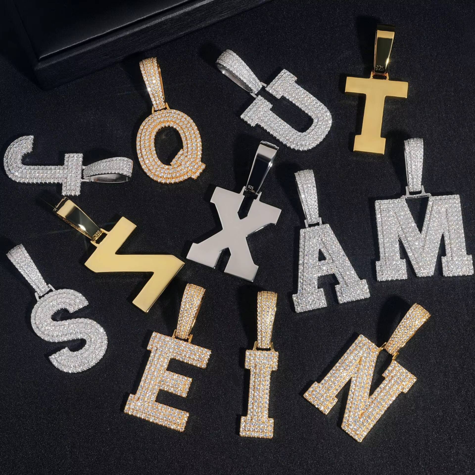 Iced Out Alphabet Charms Jewelry Pendant Full Moissanite Passes Diamond Tester 925 Sterling Silver Hip Hop Initial for Men