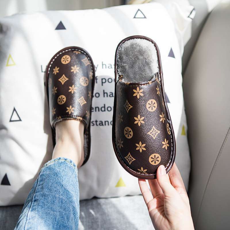 2025 New PU Leather Autumn Couple Cotton Slippers for Men and Children Home Indoor Winter Women Dormitory ddmythur