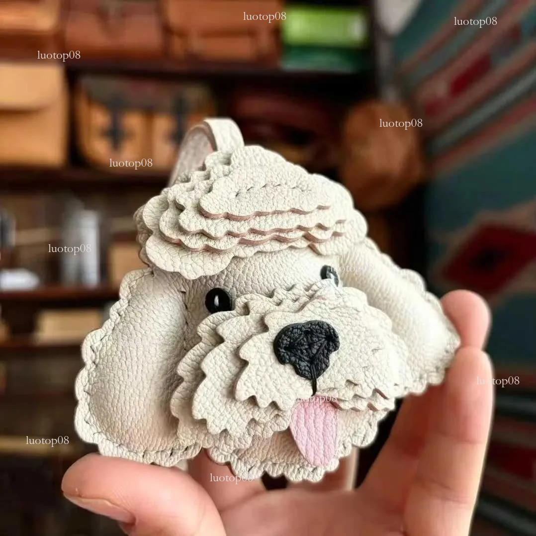 Hot Handmade Leather Sheepskin Teddy Dog Schnauzer Bag Pendant Keychain Handbag Girls Birthday Gift ly Z250801