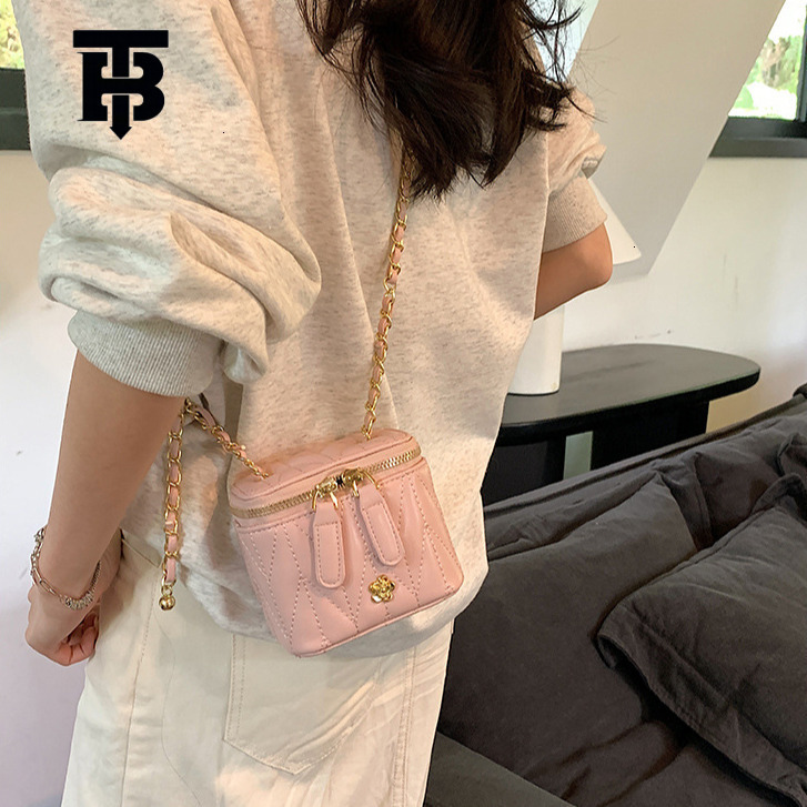 TB BHULAMTE Camellia Women's Mini Chain Shoulder Bag Designer Luxury Small Fragrance High End Niche Crossbody Bag Double Zipper Makeup Bag Free S