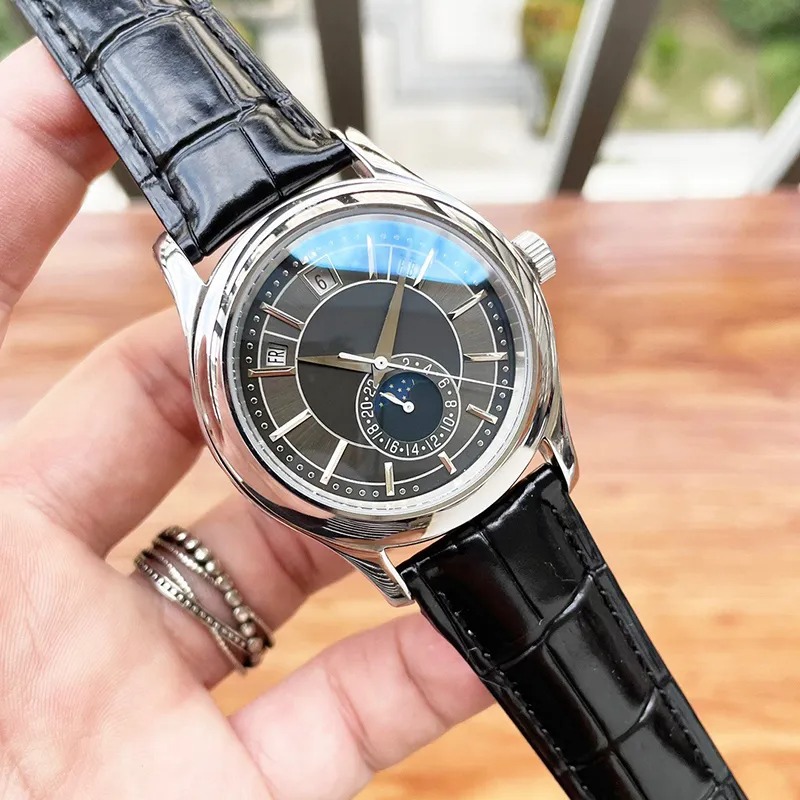 High quality luxury designer mens watch calendar automatic movement 40MM leather strap stainless steel material mens business watch luxury gift