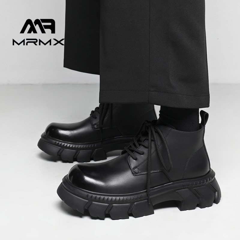 Men's Leather 2025 New High-top Derby Shoes British Style Thick-soled Height-increasing Casual Martin Boots