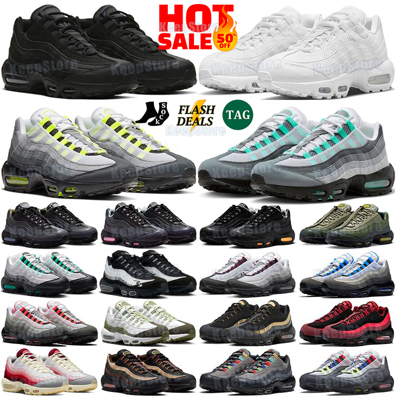 Designer 95s Running Shoes Mens Trainers 95 Black White Triple Bred Stadium Green Prep School Neon Volt Purple Tones Mystic Red Men Women Outdoor Sneakers Runners
