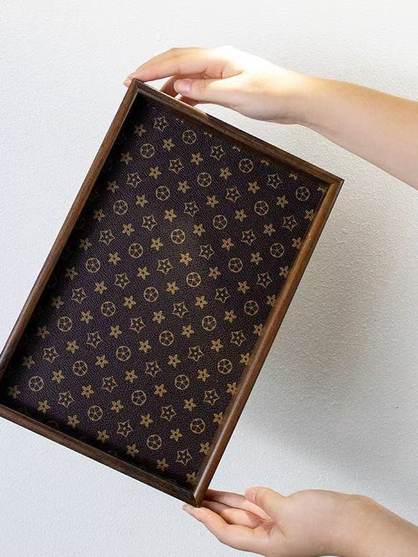 Walnut Color Leather Classic Floral Light Jewelry Bracelet Storage Living Dining Room Household Tray ddmythur