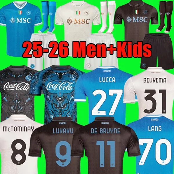 LUKAKU DE BRUYNE Napoli 2025 26 soccer jerseys Maglia LANG LUCCA Naples 2026 BEUKEMA NERES Football Shirts McTOMINAY Napoli jersey top kit men kids set Training Shirt