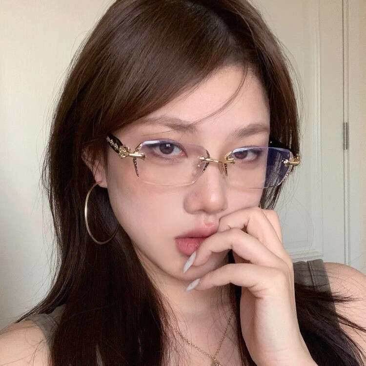 Myopia Anti-Blue Light Rimless Edge-Cut Women Metal Heavy Craft Plain Glasses Y2K Hot Girl Style