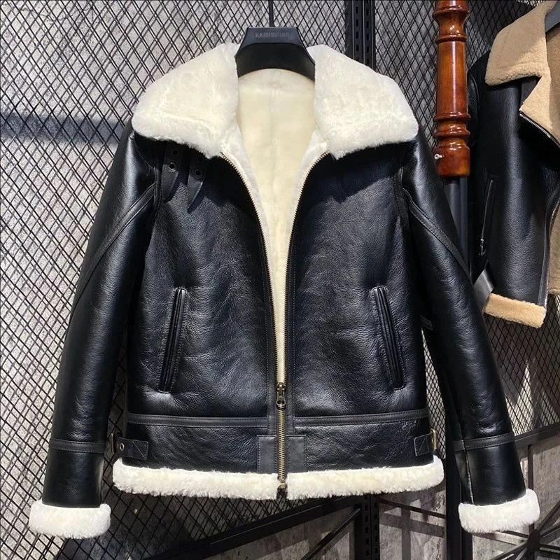 CC SHop Genuine leather jacket with furWinter warm women 100 shearling coatStreet sheepskin wool jackets 250826