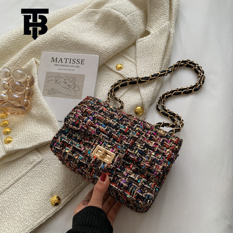 TB BHULAMTE Designer Luxury Women's Popular Woolen Handbag Korean Edition Fashion Versatile Chain Shoulder Bag Leisure High End Lock Small Square