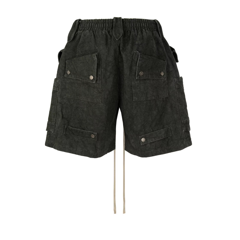 MIJKO Heavy Industry Tie Dyed Canvas Washed Shell Shorts for Men and Women Wide Leg Baggy Cargo Short Oversize Loose Knee Length Pants