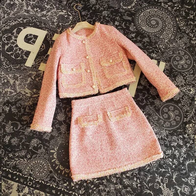 2023 Autumn/Winter Elegant Fashionable Tweed Woolen Jacket Half Skirt Two-Piece Women's Quality Cotton Southern Style dongdumaoyi