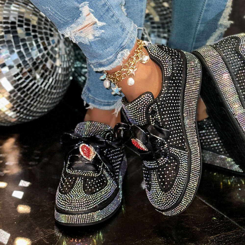 DHSunglasses 2025 Women's Platform Sneakers Europe, Fashion Casual Comfortable Shoes with Rhinestones, Big Size 35-43, Cross-Border Shipping