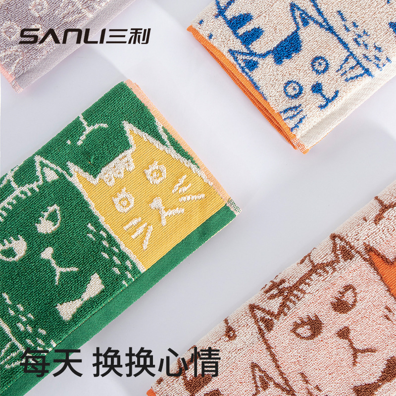 Pure cotton jacquard cat towel graffiti children's face towel 31*60 medium towel new 68g face towel