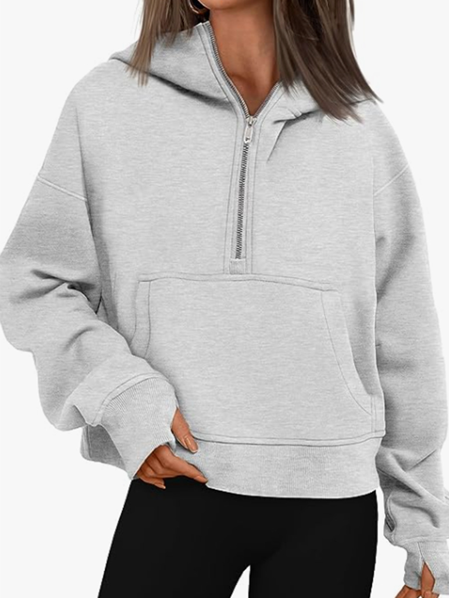 UU-L4925 Women's Hoodies Half Zip Sweatshirts Cropped Fleece Jackets Womens Quarter Up Pullover Fall Outfits Sweatshirt