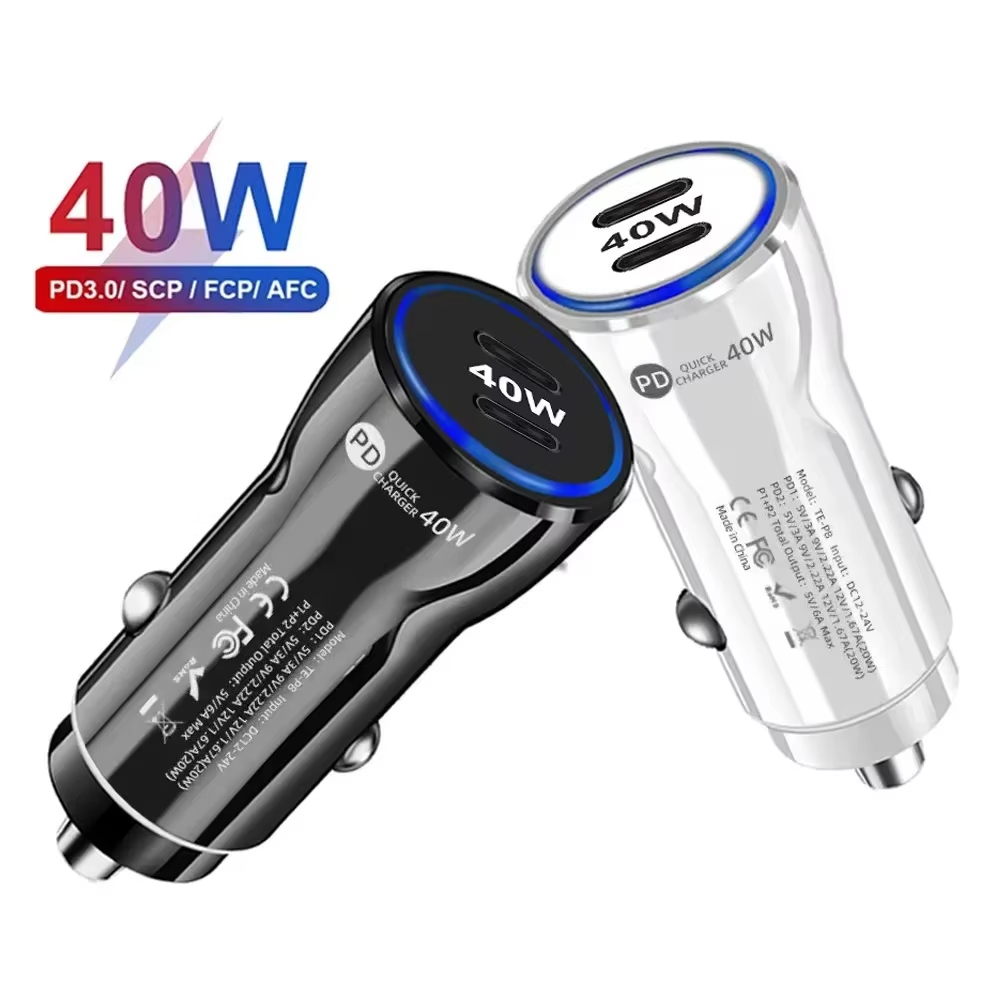 60W 40W Dual USB C Ports Car Charger Type c PD Chargers Adapter For Iphone 15 16 17 Plus Samsung S24 S25 htc lg android phone With Retail Box