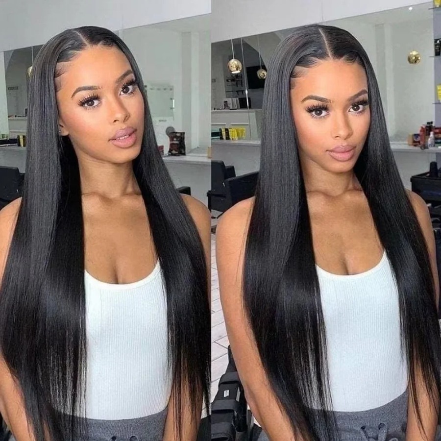 13x4 Straight HD Lace Wig Vietnamese Gluelesss Human Hair Lace Frontal Wig Pre-Cut Super Double Drawn Natural Black Human Hair Wigs Preplucked Ready T