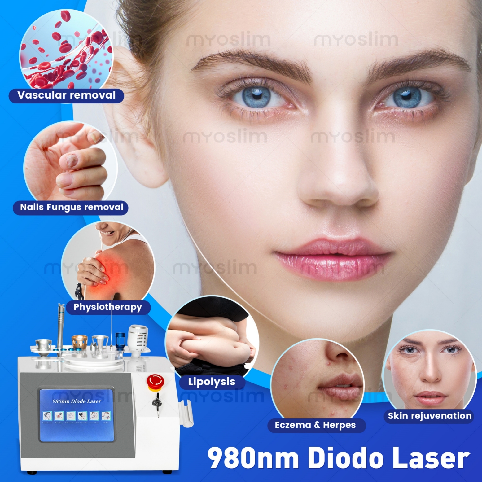 Salon Use 980nm Diode Laser For Red Blood Vein Removal, Nail Fungal Therapy, Skin Brightening, Eczema Care, Body Slimming And Cooling