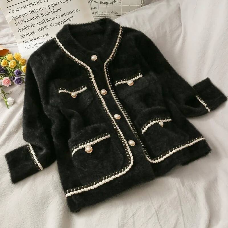 2024 New Women's Autumn/Winter Thickened Knitted Sweater Cardigan Loose-Fit Mink Imitation Jacket Plus Size Top dongdumaoyi