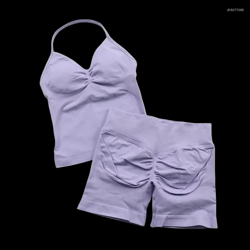 Women's Tracksuits 2 Pieces Sports Set Women Backless Tank Tops High Waist Scrunch Seamless Shorts Sport Gym Sportswear Workout