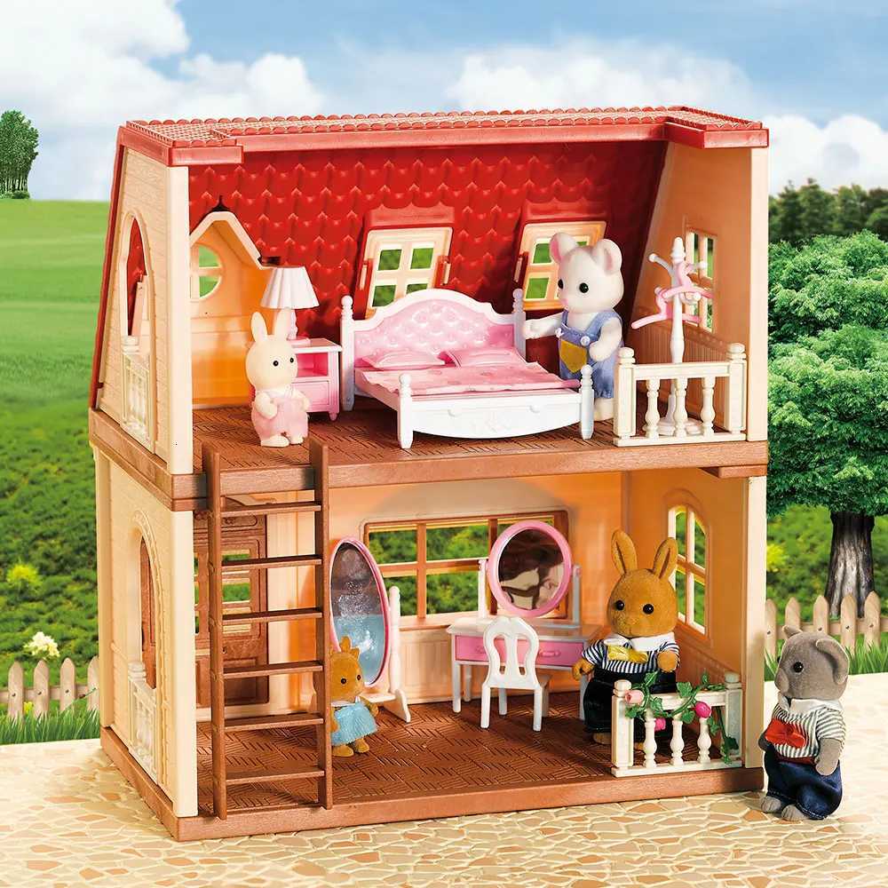 Simulation Kitchen Forest Family Small House Double ThreeStory Villa Reindeer Animal Model Girl Dollhouse Furniture Toy Gifts X2508261