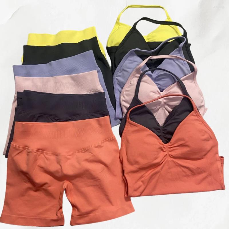 Women's Tracksuits Impact Gym Set Women Two Piece Backless Tank Tops High Waist Scrunch Seamless Shorts Sport Suit Sportswear Workout